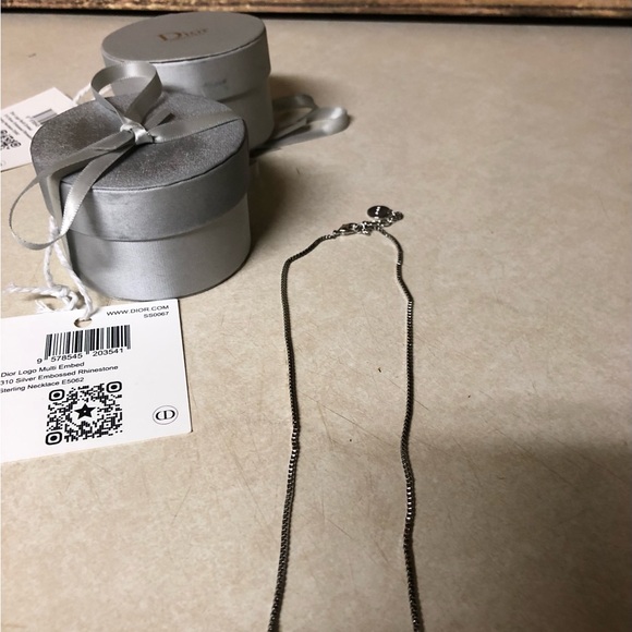 Christian Dior Chain Necklace Silver Small Choker Style Small Logo - Picture 3 of 6